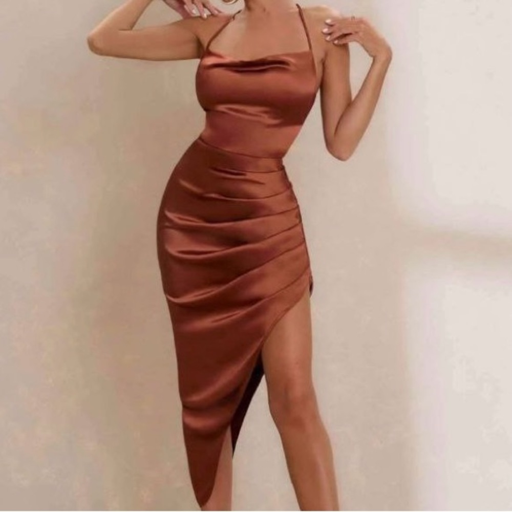 Chic Asymmetrical Brown Dress